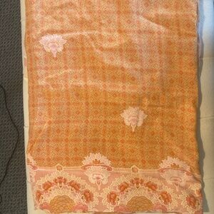 Pretty Peach-Pink Print Silk Saree w Cream Satin Saree Blouse & Skirt